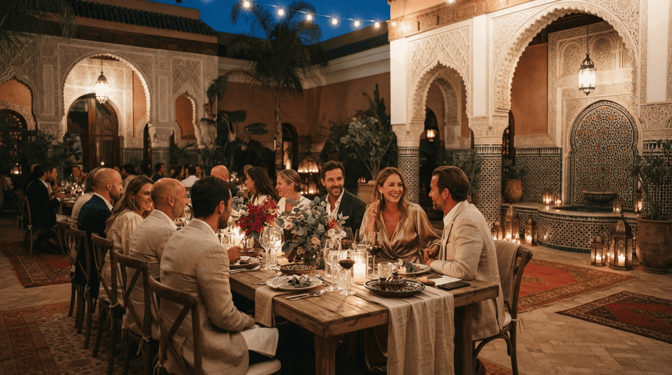 Dîner privé organisé dans la cour d’un riad à Marrakech