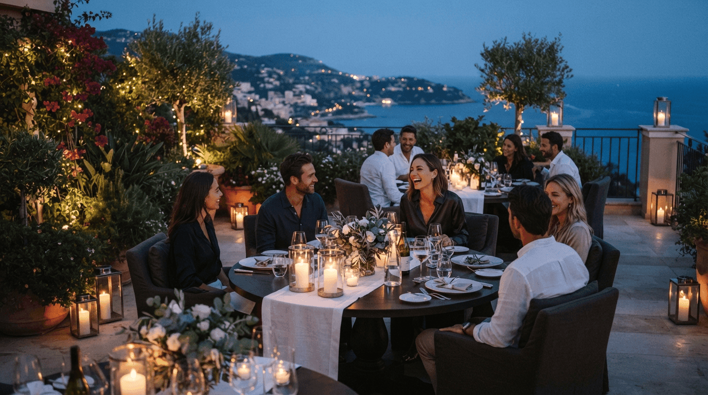 Réception privée intimiste sur une terrasse de la Riviera française