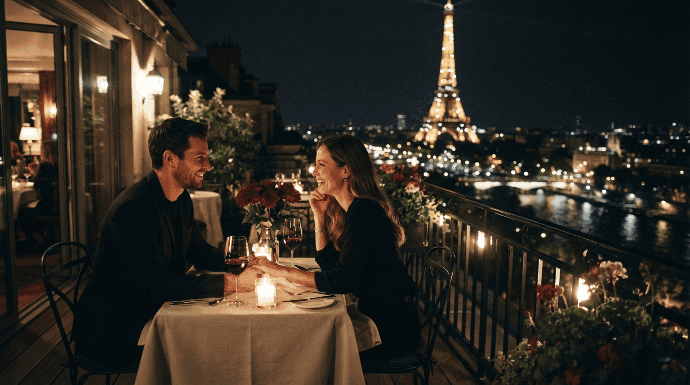 Dîner romantique avec vue sur la tour Eiffel à Paris